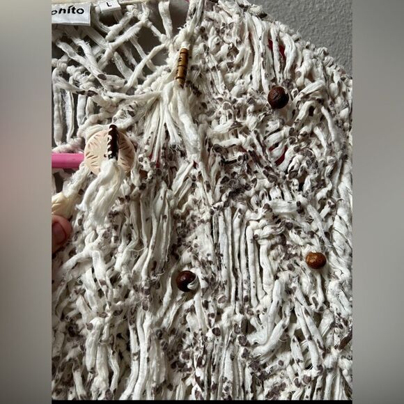 MOHÍTO ITALY MACRAMÉ OPEN KNIT OPEN FRONT SWEATER SIZE L - Picture 5 of 8